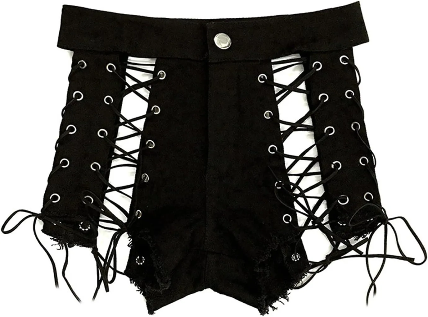 Women High Waisted Strappy Denim Shorts Sexy Up Ripped Hole Tassel Jean Shorts Stretch Casual Denim Hot Shorts