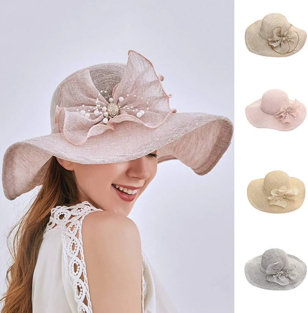 Women Kentuck𝚢-Derby Hat Tea Party Dress Wide Brim Organza Church Hats Wedding 𝙲ocktail Tea Party Spring