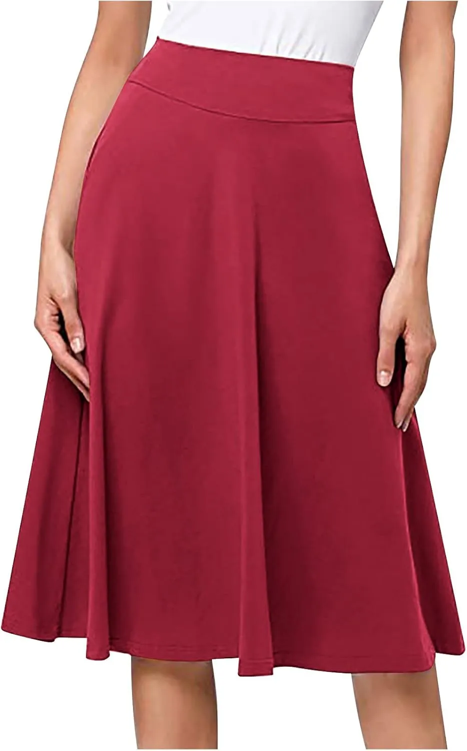 Women Midi Skirt High Waisted Zipper Solid Color Casual Flowy Knee Length Beach Skirts Ladies Summer Work Outfit