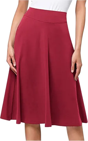 Women Midi Skirt High Waisted Zipper Solid Color Casual Flowy Knee Length Beach Skirts Ladies Summer Work Outfit