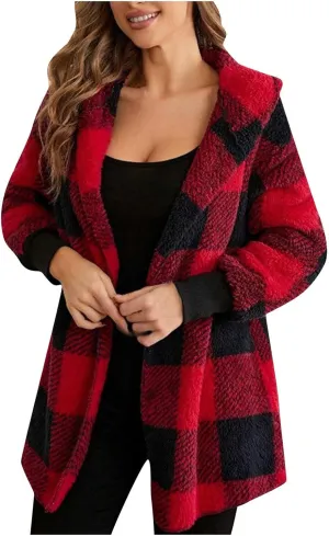 Women Plaid Flannel Jacket Casual Fuzzy Fall Shacket Sherpa Lined Jackets Dressy Casual Trendy Clothing 2024
