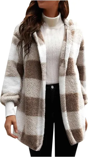 Women Plaid Flannel Jacket Casual Fuzzy Fall Shacket Sherpa Lined Jackets Dressy Casual Trendy Clothing 2024