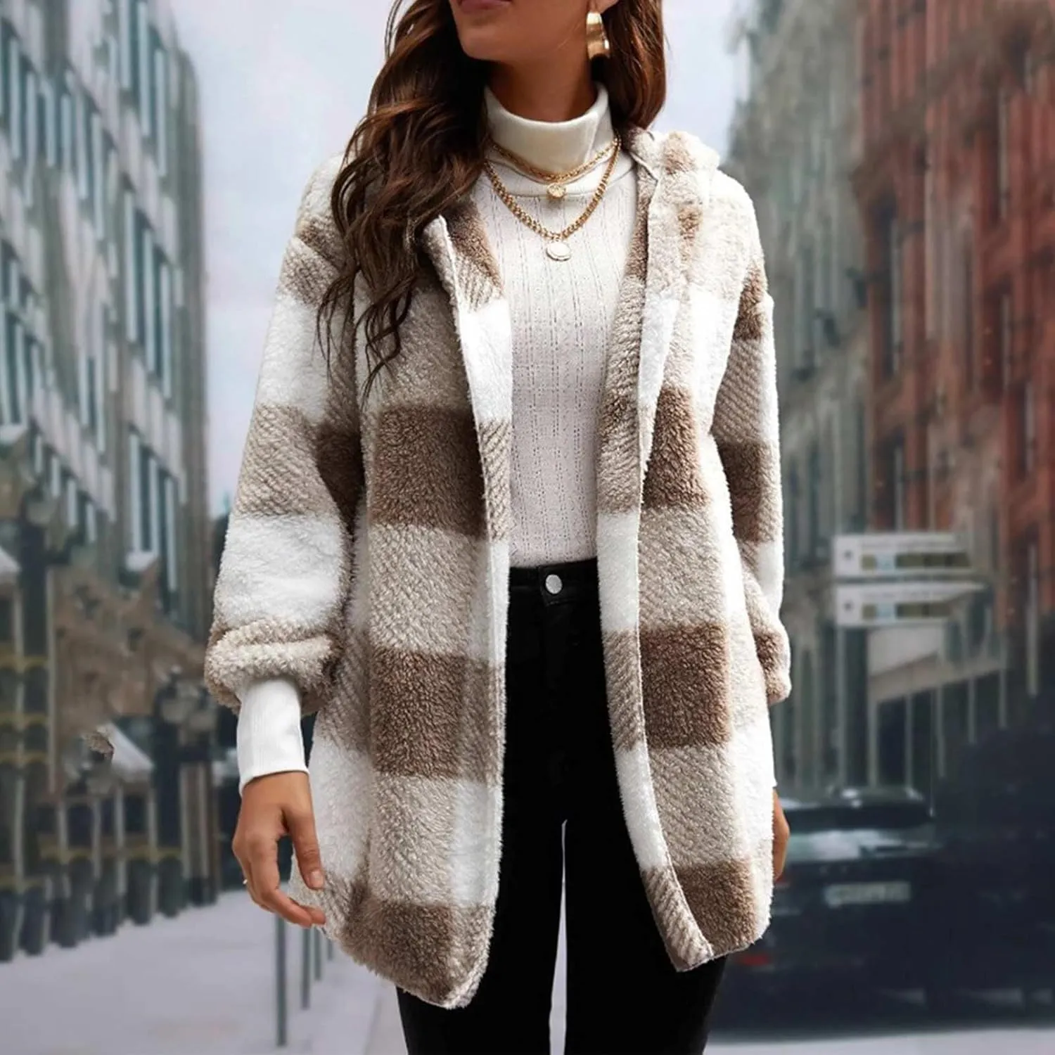 Women Plaid Flannel Jacket Casual Fuzzy Fall Shacket Sherpa Lined Jackets Dressy Casual Trendy Clothing 2024