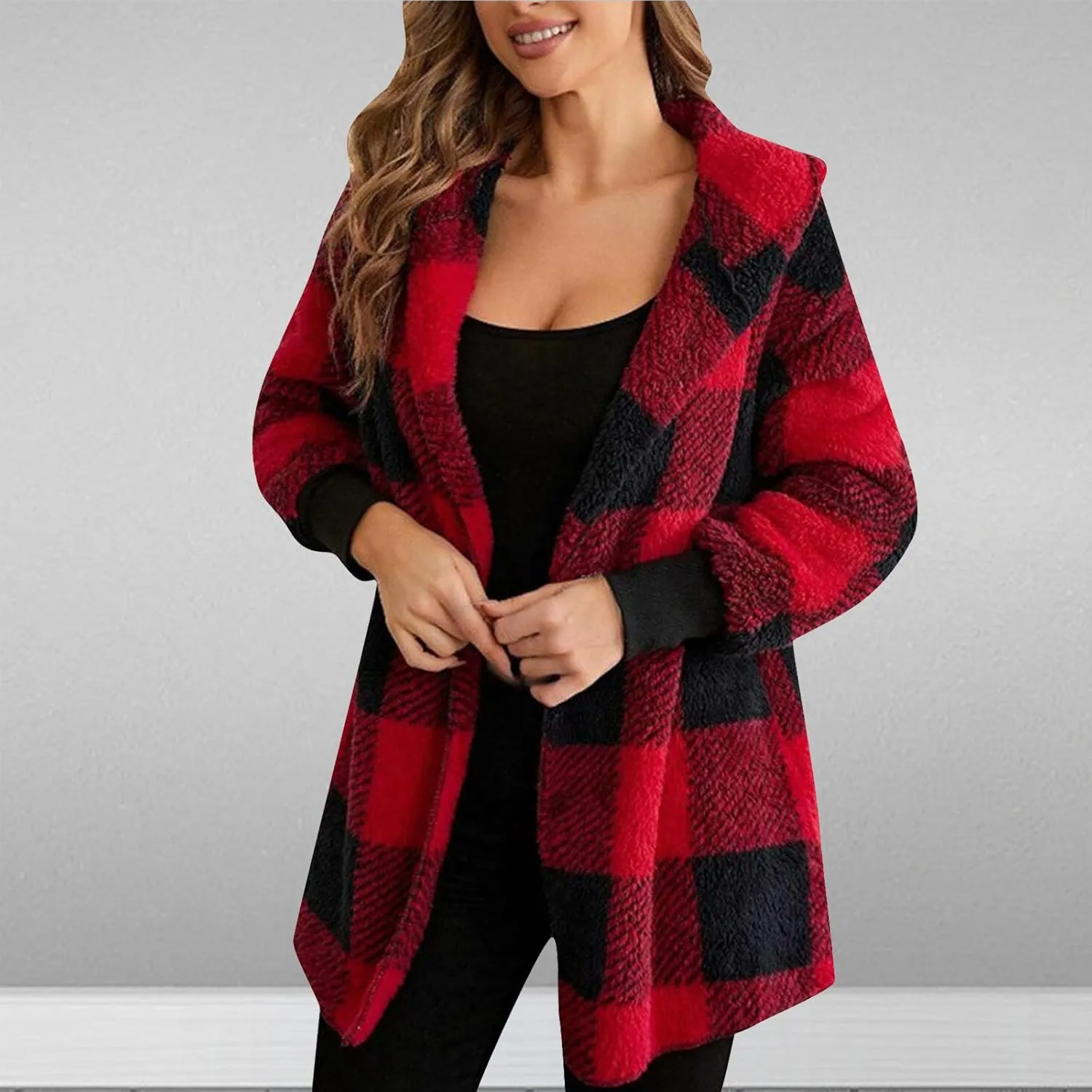 Women Plaid Flannel Jacket Casual Fuzzy Fall Shacket Sherpa Lined Jackets Dressy Casual Trendy Clothing 2024