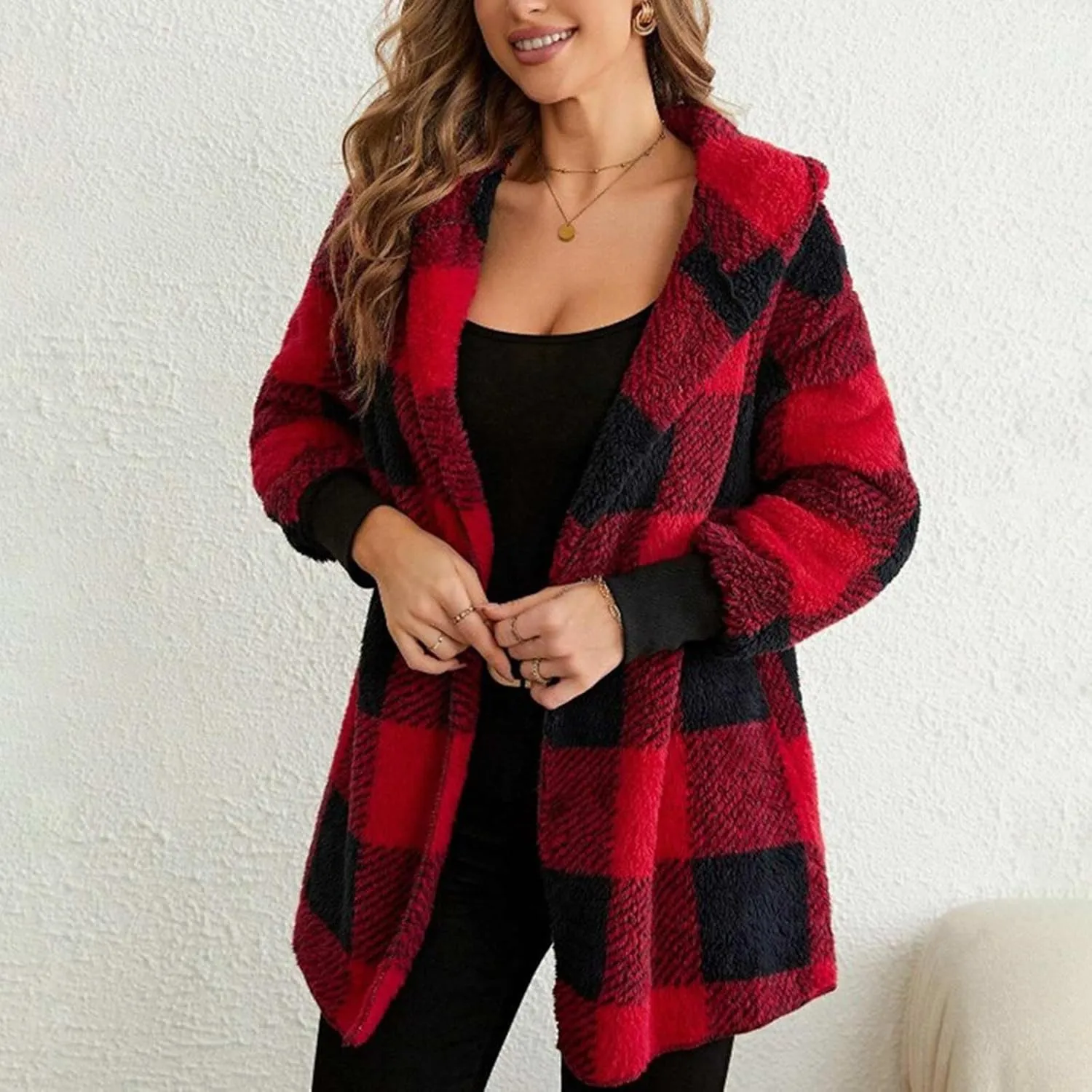 Women Plaid Flannel Jacket Casual Fuzzy Fall Shacket Sherpa Lined Jackets Dressy Casual Trendy Clothing 2024