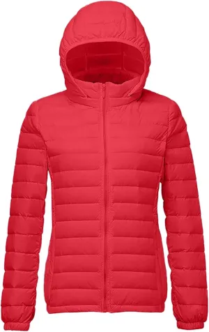 Women Puffer Jacket Hooded Warm Lightweight Packable Quilted Puffer Coat Outwear
