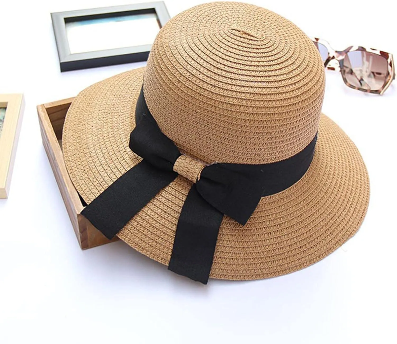 Women Straw Hat Bohemian Rolled Brim Fisherman Hats Rainbow Pattern Foldable Beach Cap Holiday Sun Visor Hat