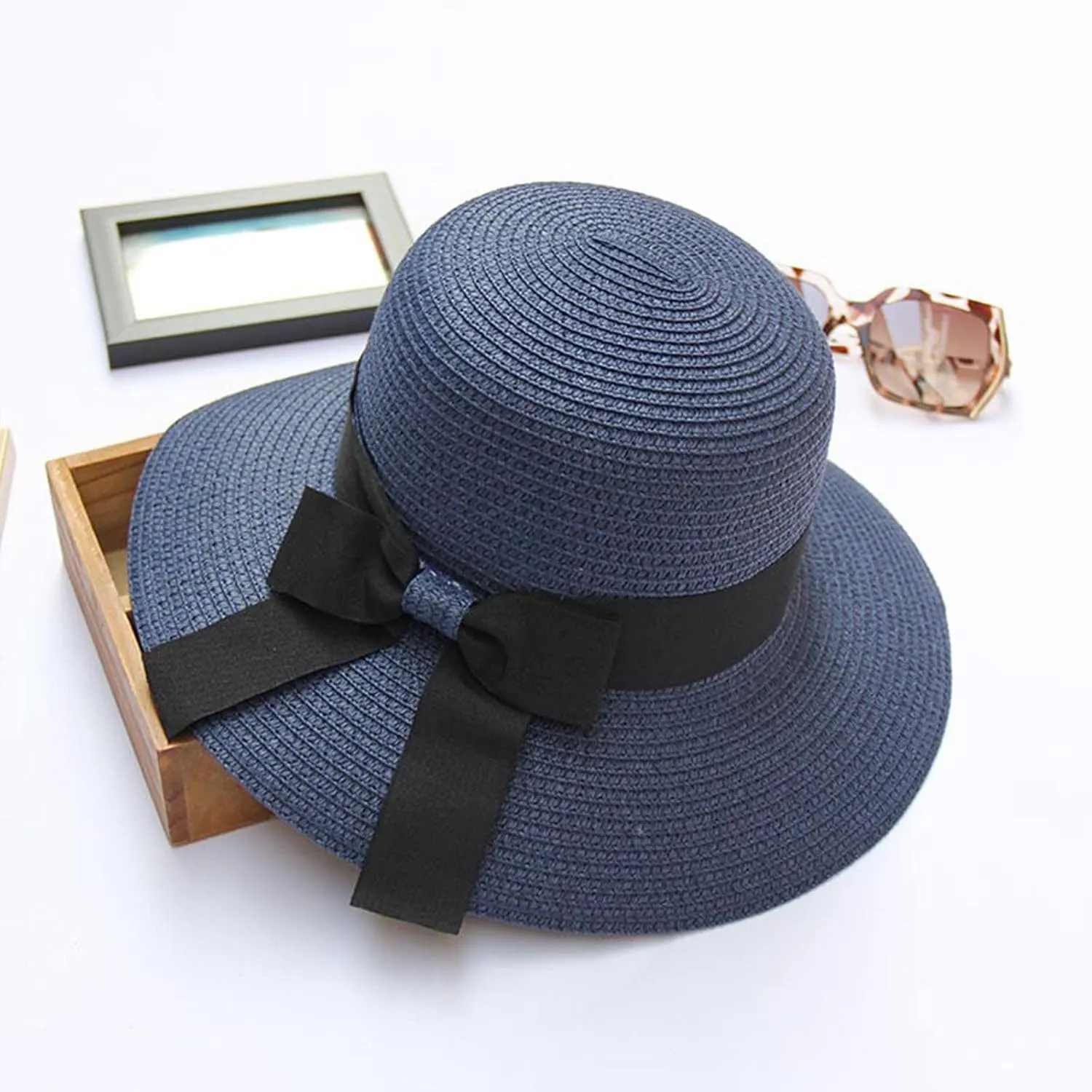 Women Straw Hat Bohemian Rolled Brim Fisherman Hats Rainbow Pattern Foldable Beach Cap Holiday Sun Visor Hat