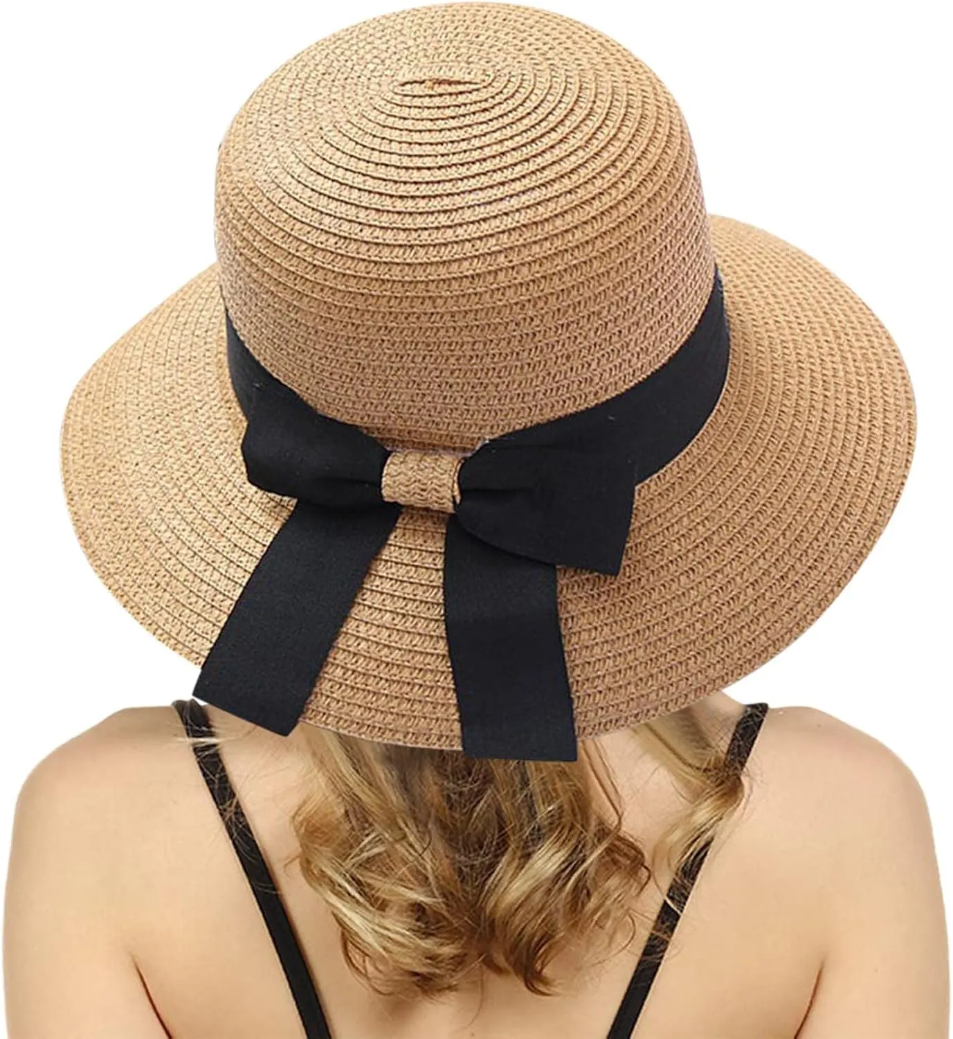 Women Straw Hat Bohemian Rolled Brim Fisherman Hats Rainbow Pattern Foldable Beach Cap Holiday Sun Visor Hat