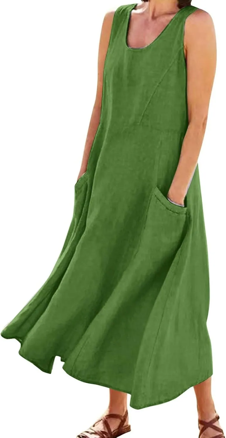 Women Summer Casual Dress 2025 Women's Summer Casual Sleeveless Long Maxi Beach Dress Plus Size Cotton Sundress Sun
