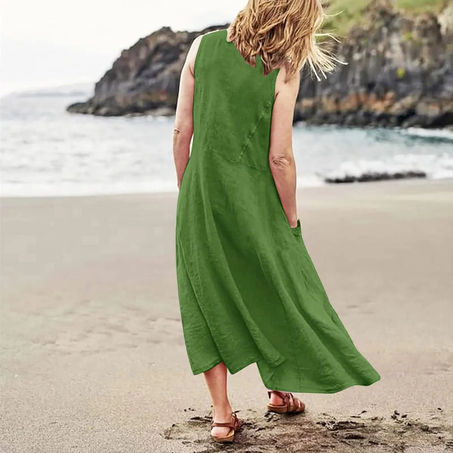 Women Summer Casual Dress 2025 Women's Summer Casual Sleeveless Long Maxi Beach Dress Plus Size Cotton Sundress Sun