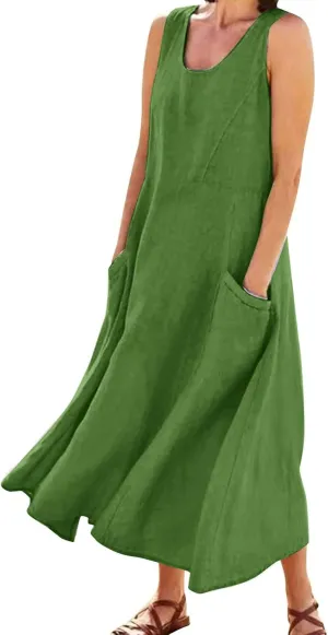 Women Summer Casual Dress 2025 Women's Summer Casual Sleeveless Long Maxi Beach Dress Plus Size Cotton Sundress Sun