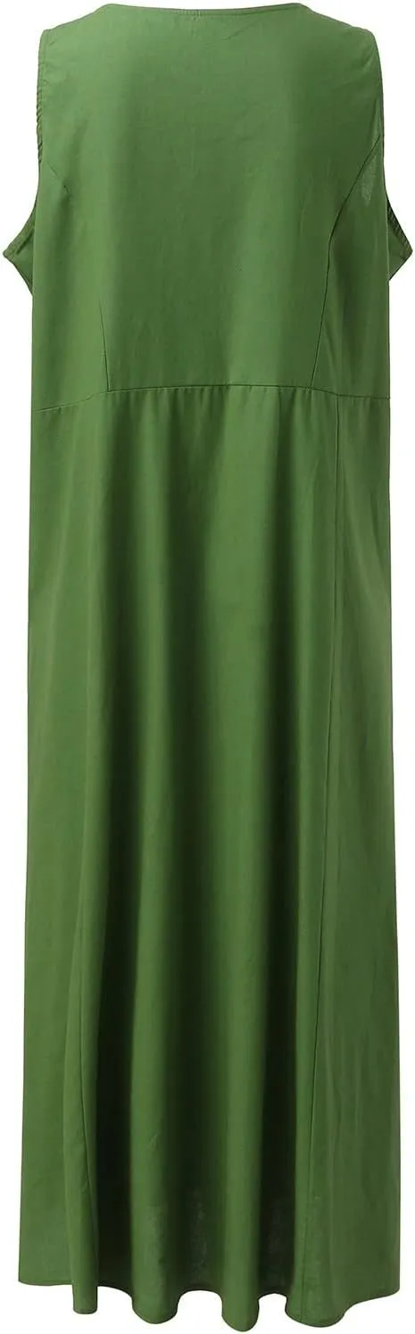 Women Summer Casual Dress 2025 Women's Summer Casual Sleeveless Long Maxi Beach Dress Plus Size Cotton Sundress Sun