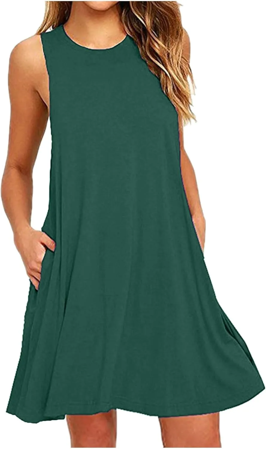 Women Summer Casual Swing Tank Dresses Beach Cover up Loose Dress Casual Sleeveless Tshirt Sundress with Pockets