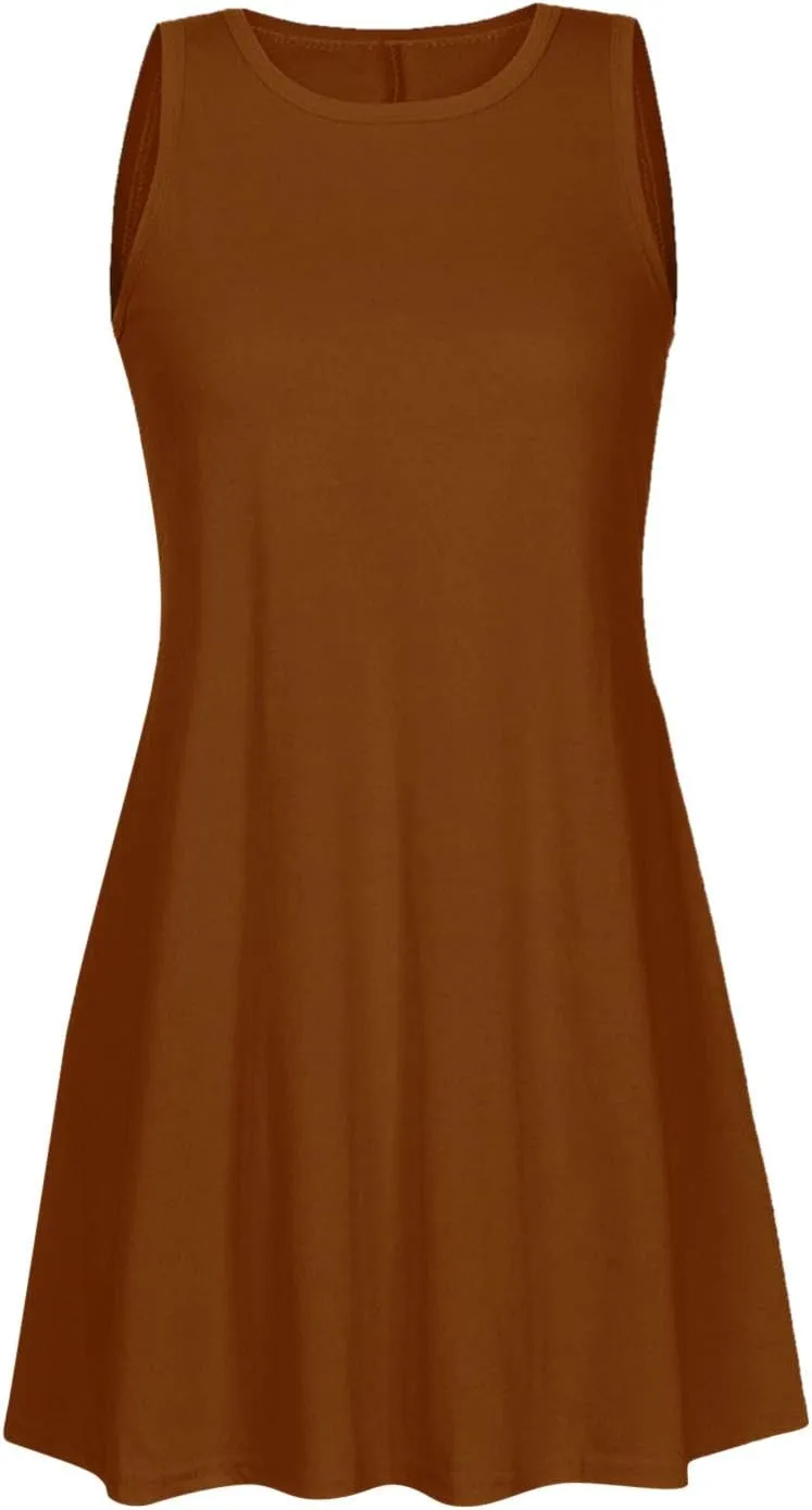 Women Summer Casual Swing Tank Dresses Beach Cover up Loose Dress Casual Sleeveless Tshirt Sundress with Pockets