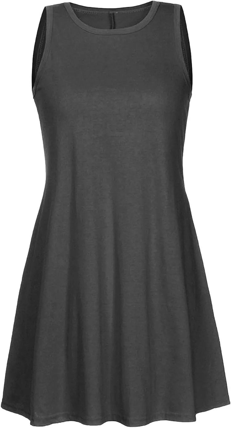 Women Summer Casual Swing Tank Dresses Beach Cover up Loose Dress Casual Sleeveless Tshirt Sundress with Pockets