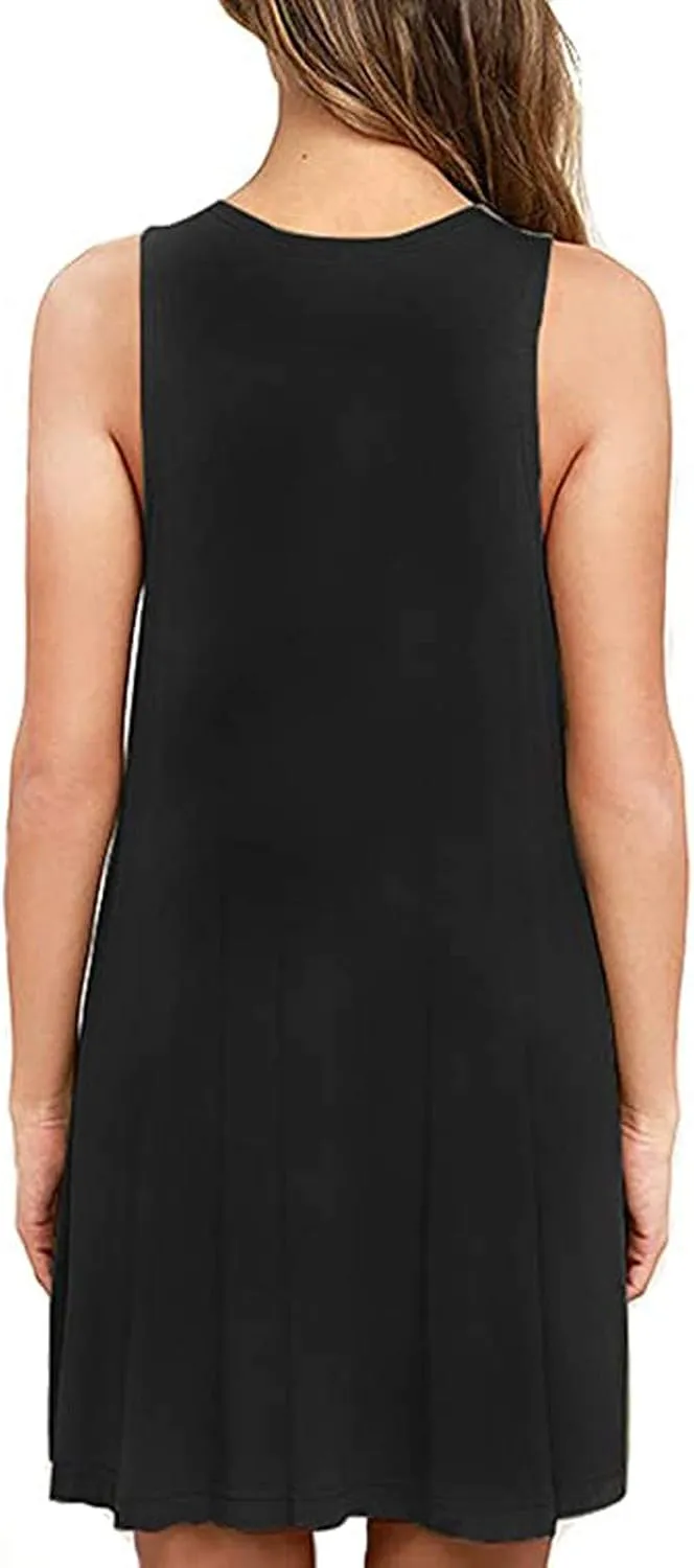 Women Summer Casual Swing Tank Dresses Beach Cover up Loose Dress Casual Sleeveless Tshirt Sundress with Pockets