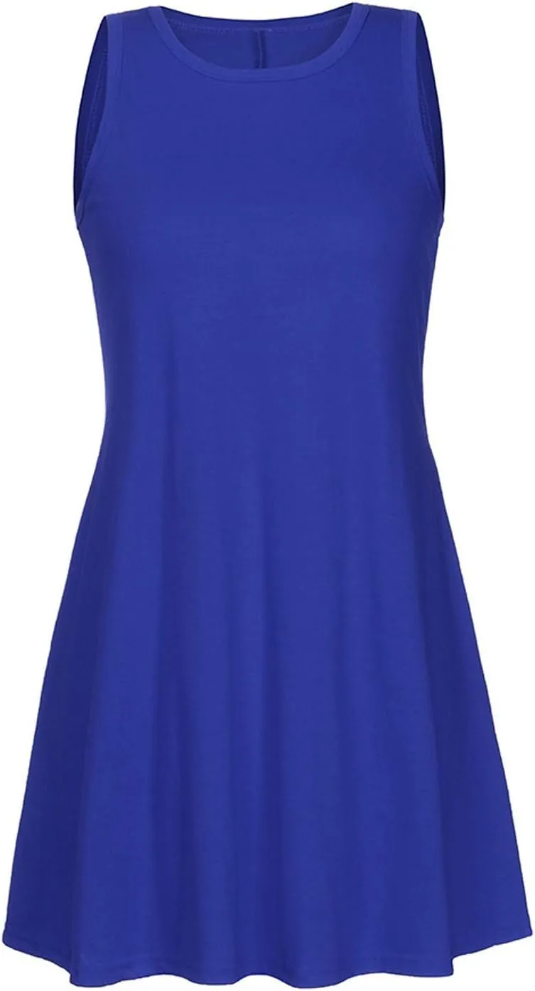 Women Summer Casual Swing Tank Dresses Beach Cover up Loose Dress Casual Sleeveless Tshirt Sundress with Pockets