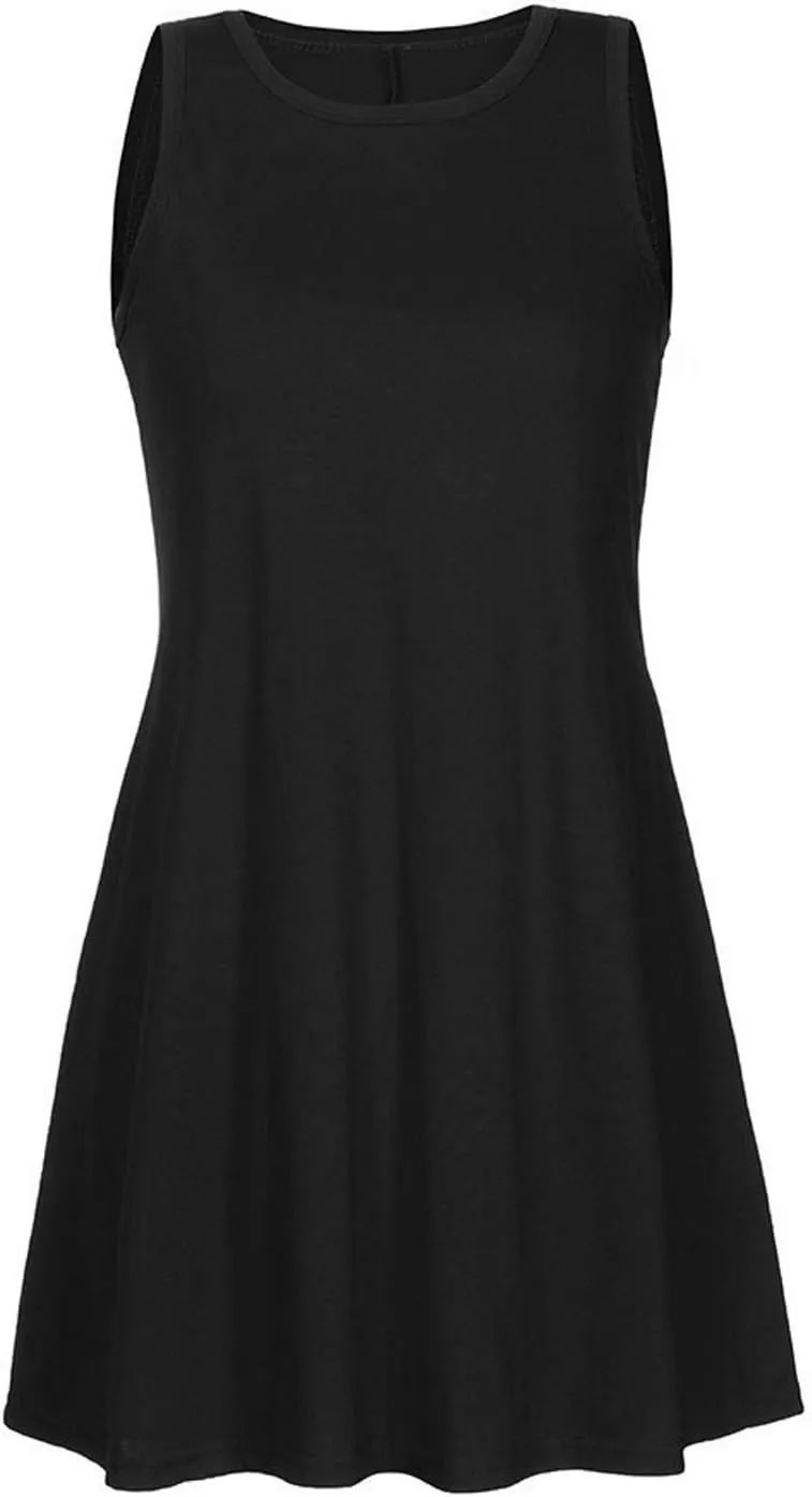 Women Summer Casual Swing Tank Dresses Beach Cover up Loose Dress Casual Sleeveless Tshirt Sundress with Pockets