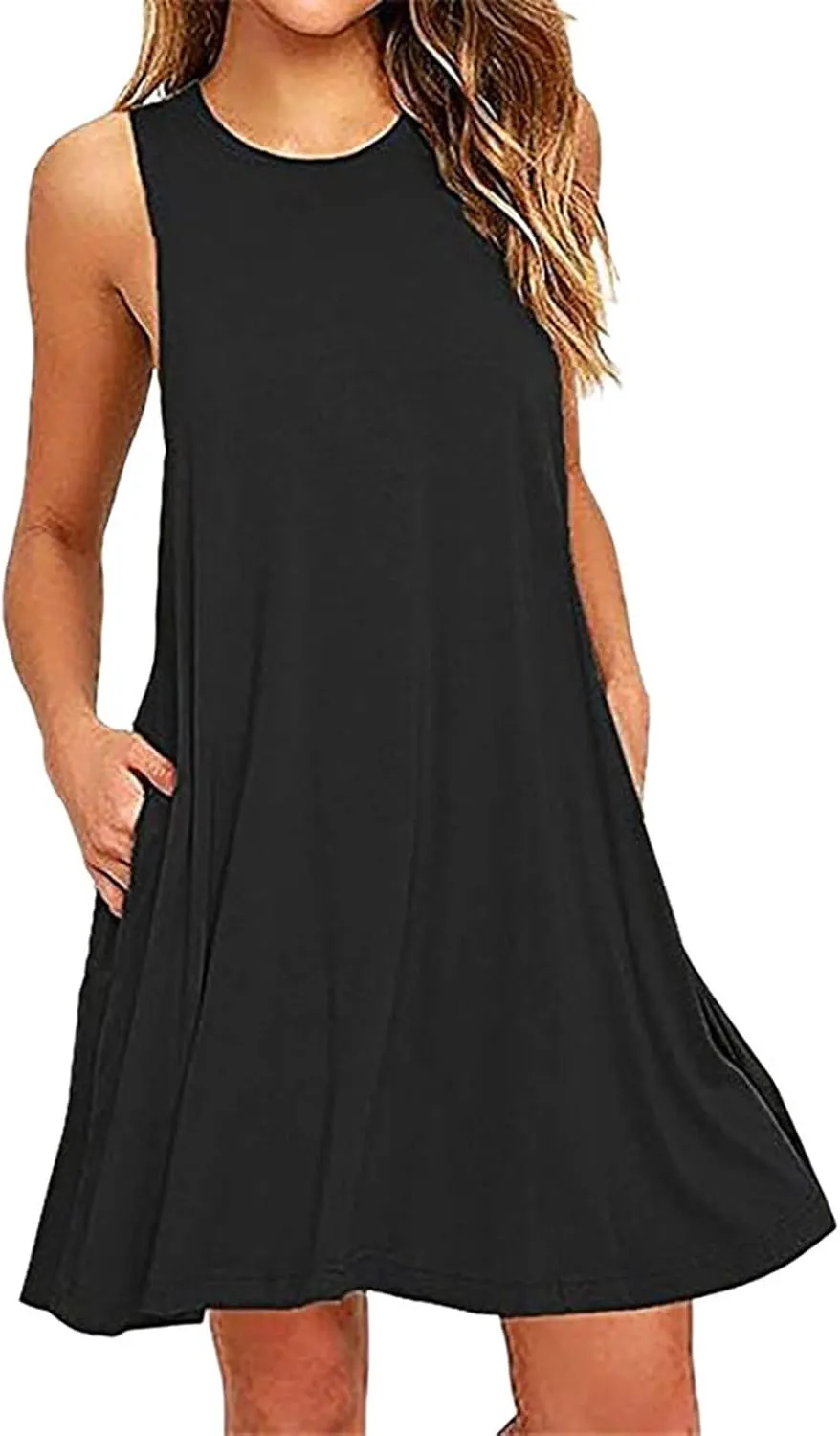 Women Summer Casual Swing Tank Dresses Beach Cover up Loose Dress Casual Sleeveless Tshirt Sundress with Pockets