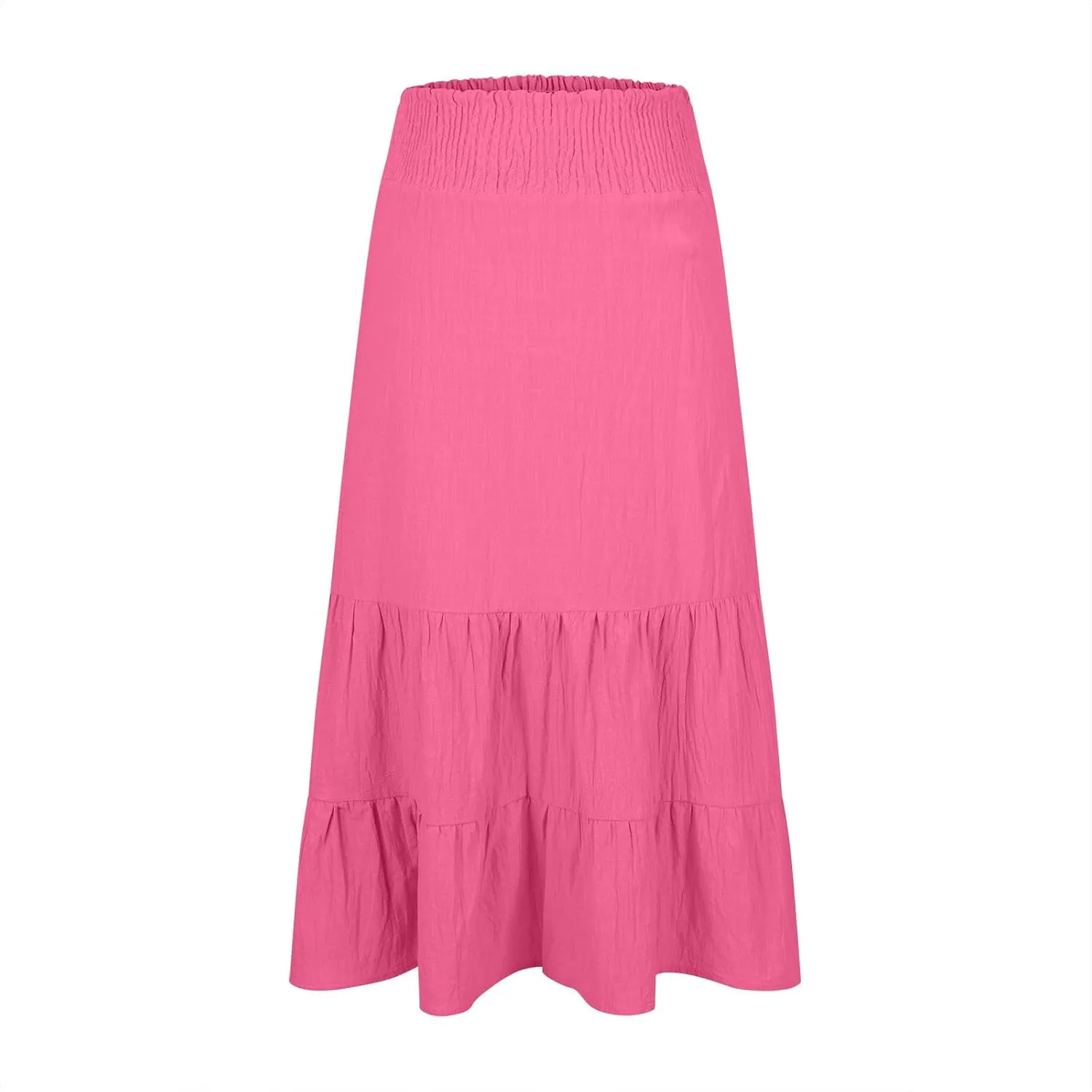 Women Summer Maxi Skirt Elastic High Waist Pleated Boho Ruffle Tiered Skirts 2025 Trendy Casual Flowy A-Line Skirt