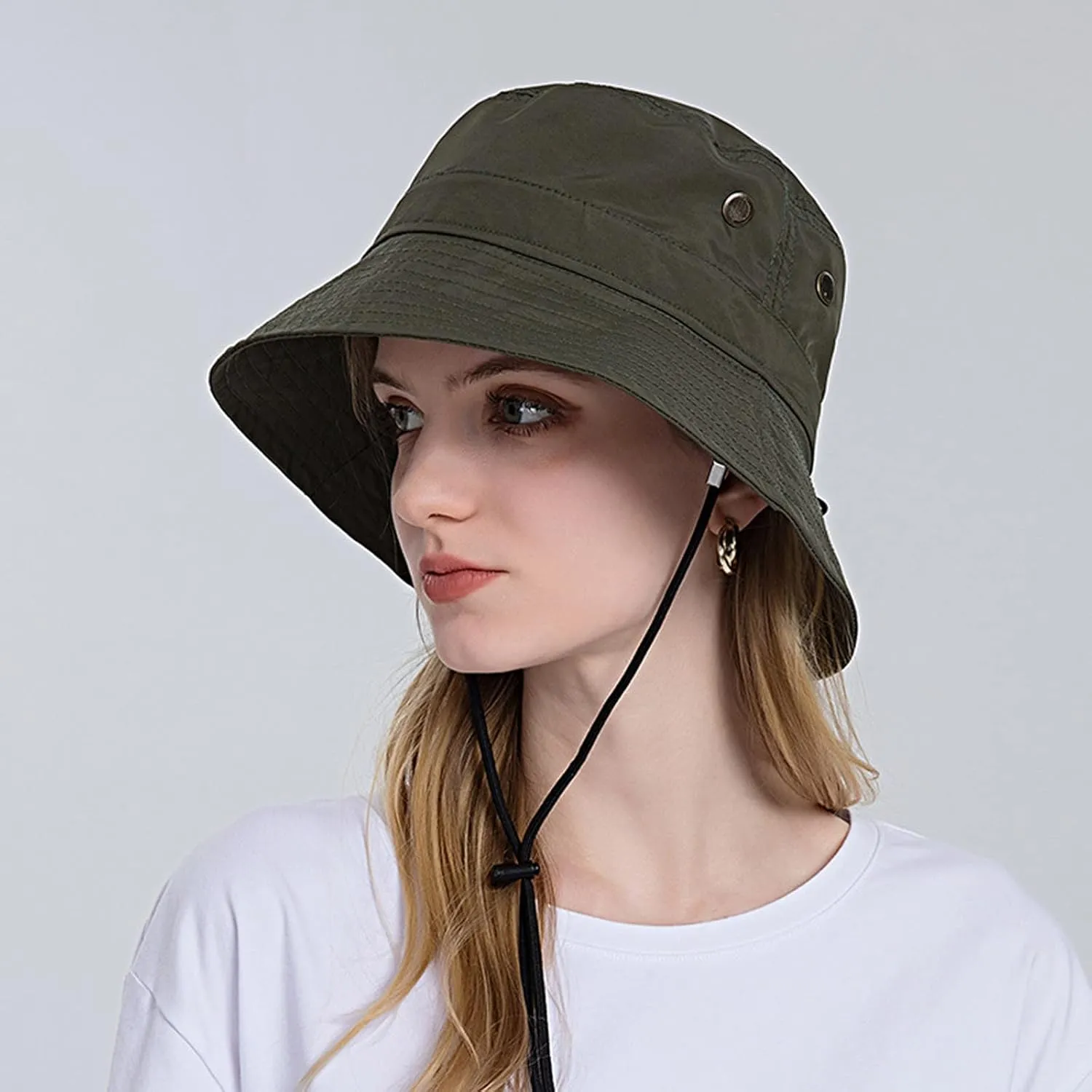 Women Sun Hat Wide Brim Sunscreen Bucket Hat Adjustable Sunshade Beach Hat Summer Fisherman Hats with Strings