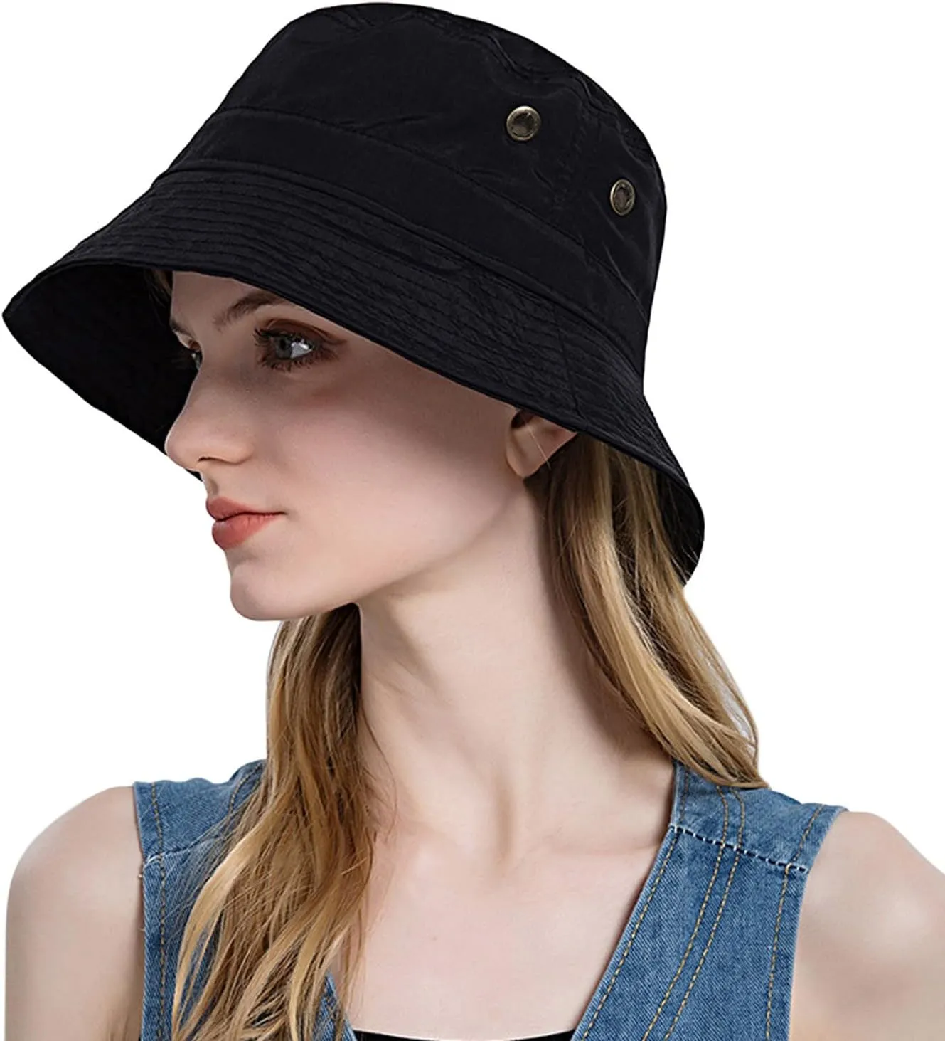 Women Sun Hat Wide Brim Sunscreen Bucket Hat Adjustable Sunshade Beach Hat Summer Fisherman Hats with Strings