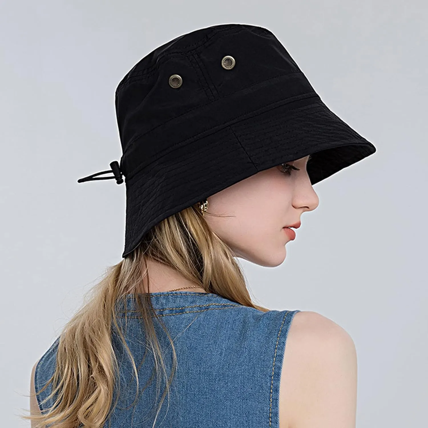 Women Sun Hat Wide Brim Sunscreen Bucket Hat Adjustable Sunshade Beach Hat Summer Fisherman Hats with Strings