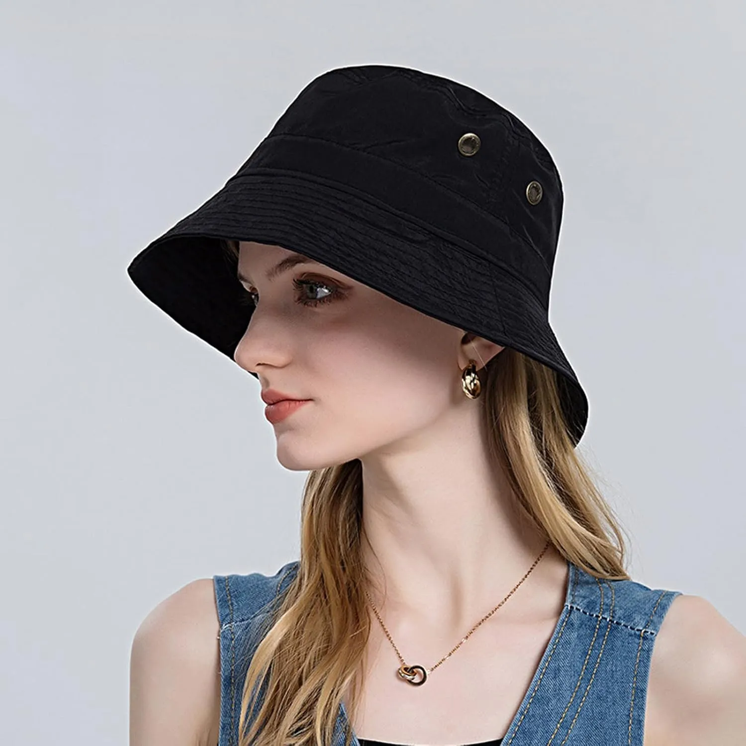 Women Sun Hat Wide Brim Sunscreen Bucket Hat Adjustable Sunshade Beach Hat Summer Fisherman Hats with Strings