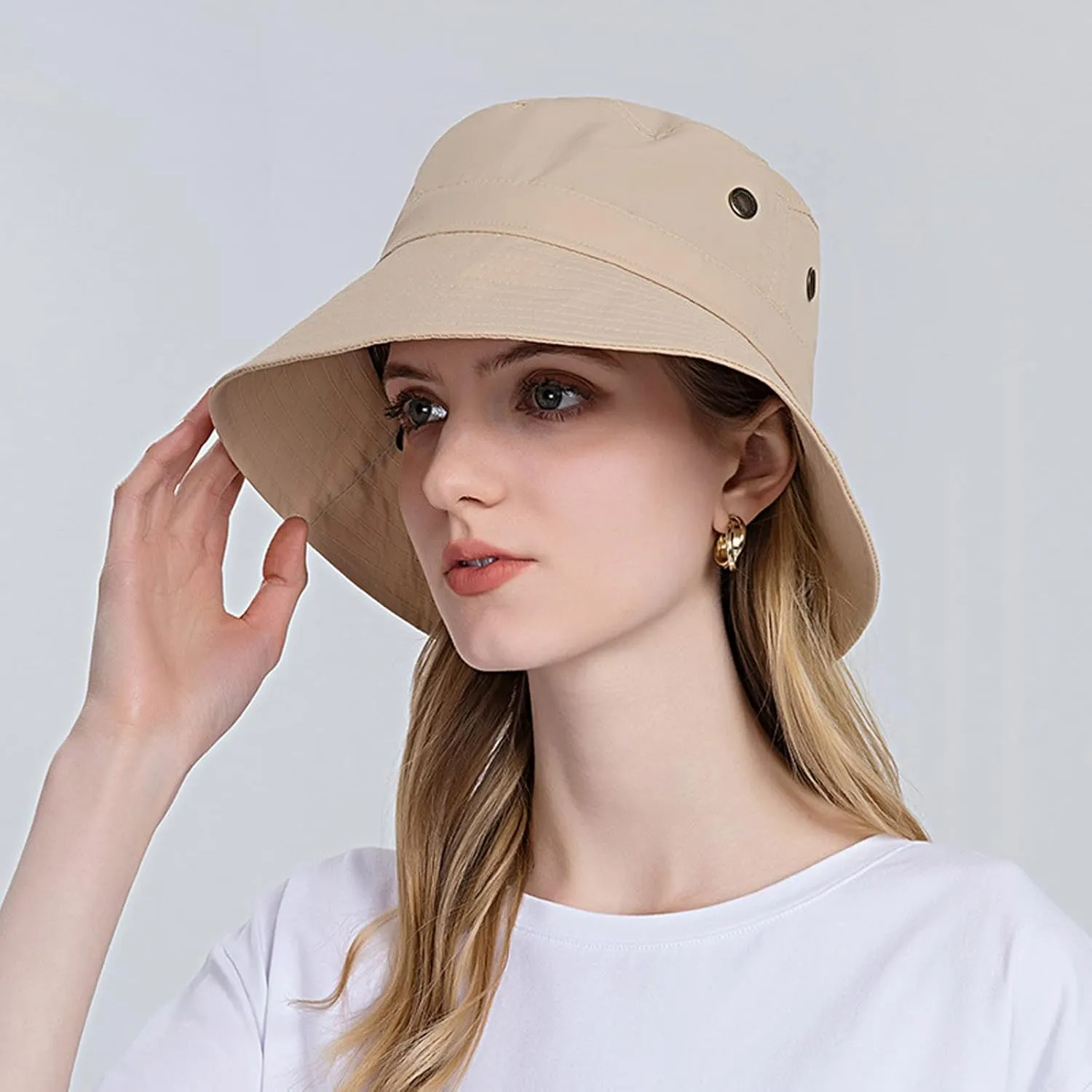 Women Sun Hat Wide Brim Sunscreen Bucket Hat Adjustable Sunshade Beach Hat Summer Fisherman Hats with Strings