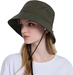 Women Sun Hat Wide Brim Sunscreen Bucket Hat Adjustable Sunshade Beach Hat Summer Fisherman Hats with Strings