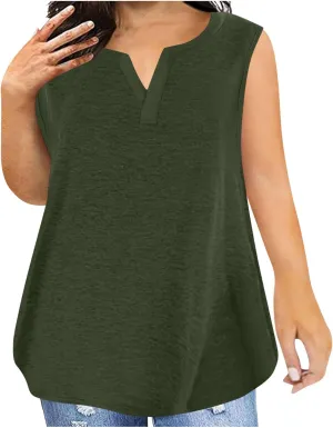 Women Tank Tops 2025 Cotton Plus Size Loose V Neck Shirt Sleeveless Tee Casual Summer Blouse Workout Basic Comfy Tunic