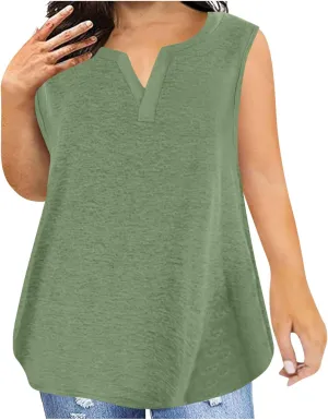 Women Tank Tops 2025 Cotton Plus Size Loose V Neck Shirt Sleeveless Tee Casual Summer Blouse Workout Basic Comfy Tunic