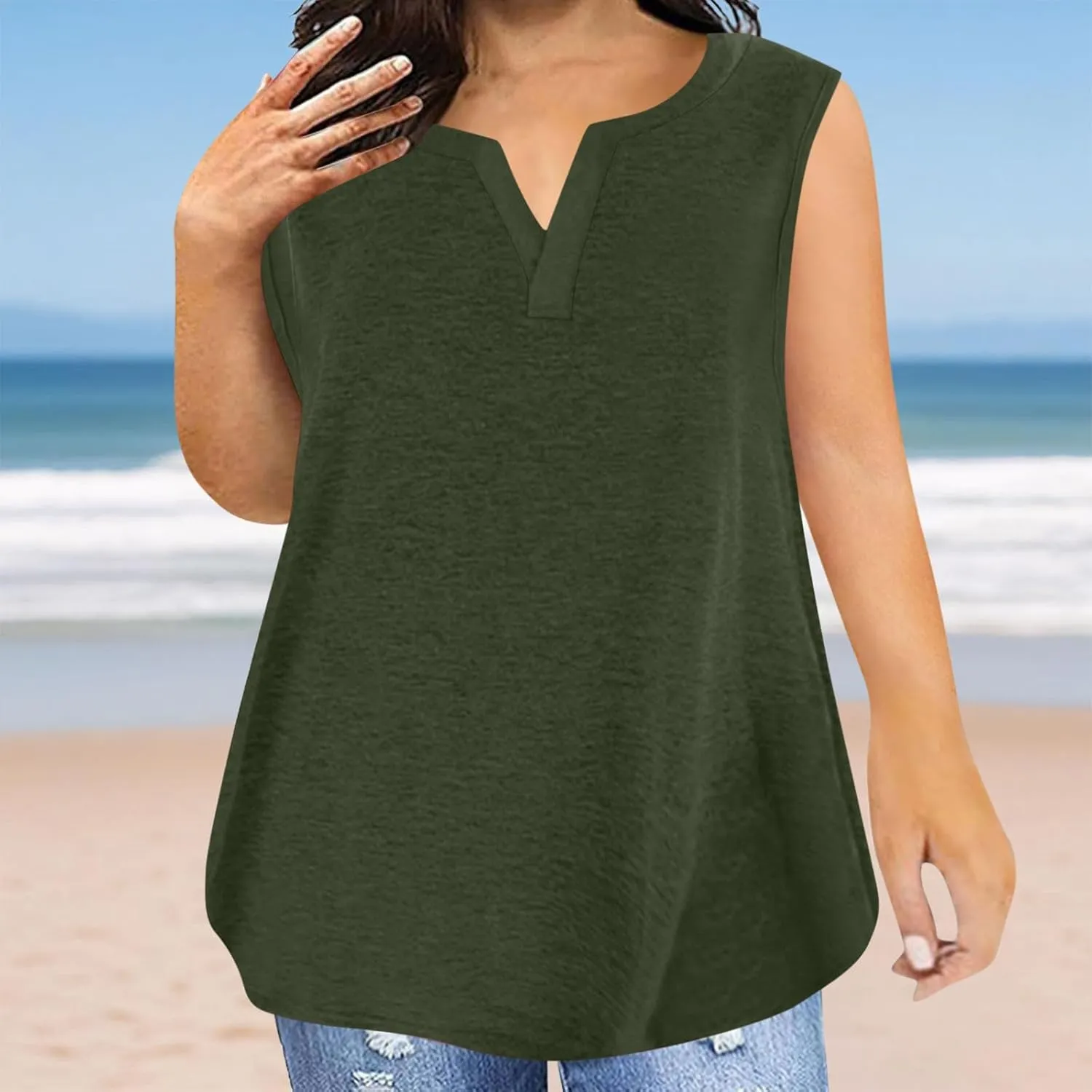 Women Tank Tops 2025 Cotton Plus Size Loose V Neck Shirt Sleeveless Tee Casual Summer Blouse Workout Basic Comfy Tunic