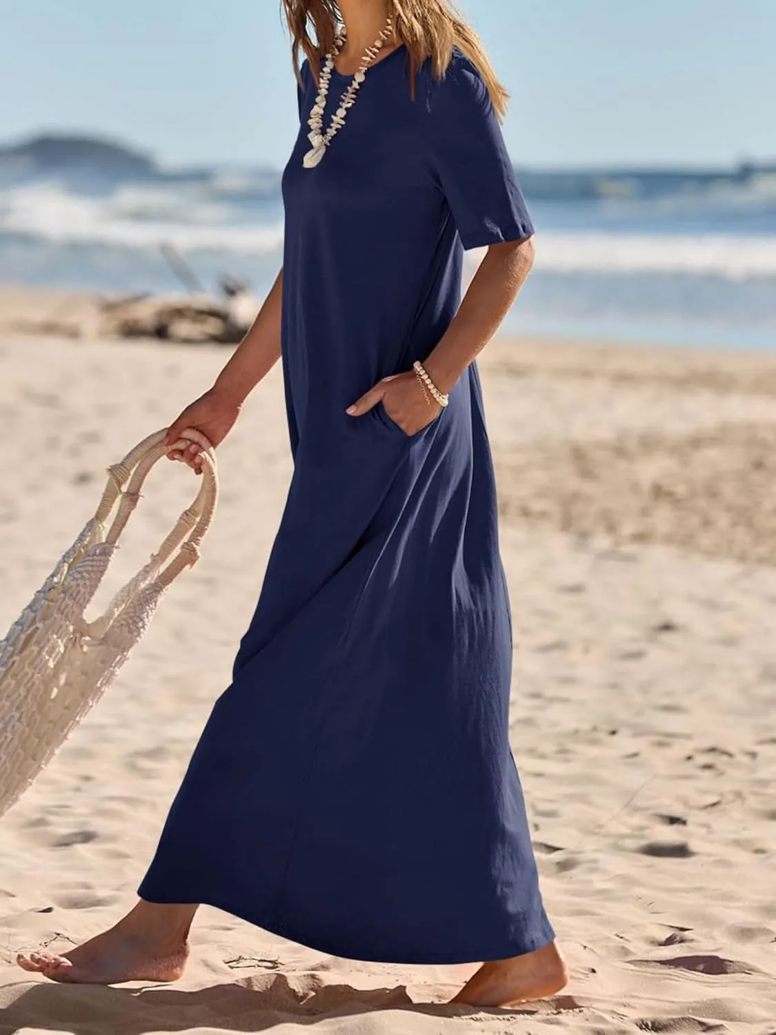 Women's 2025 Summer Casual Maxi Dress Casual Loose Beach Tshirt Dresses Short Sleeve Long Dresses Flowy Swing Dress