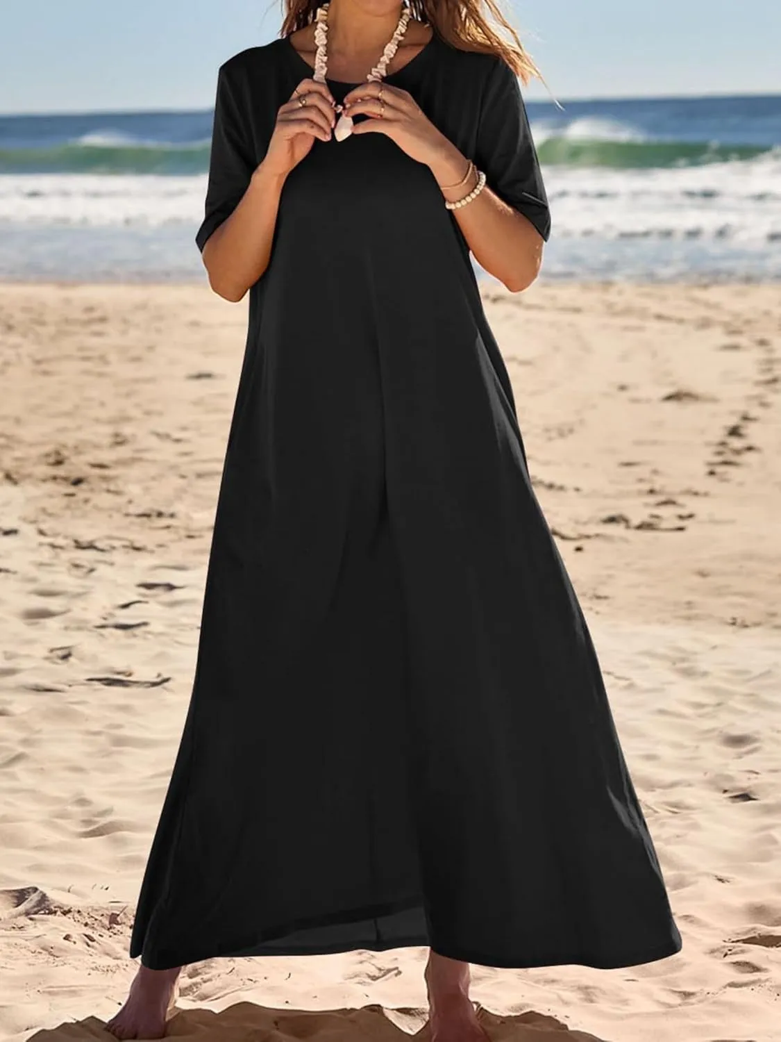 Women's 2025 Summer Casual Maxi Dress Casual Loose Beach Tshirt Dresses Short Sleeve Long Dresses Flowy Swing Dress