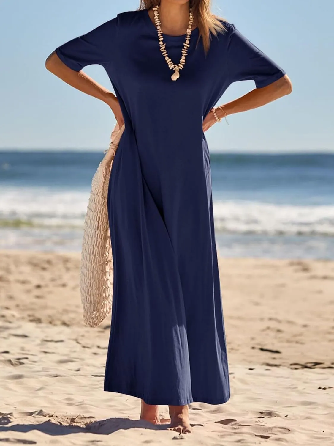 Women's 2025 Summer Casual Maxi Dress Casual Loose Beach Tshirt Dresses Short Sleeve Long Dresses Flowy Swing Dress