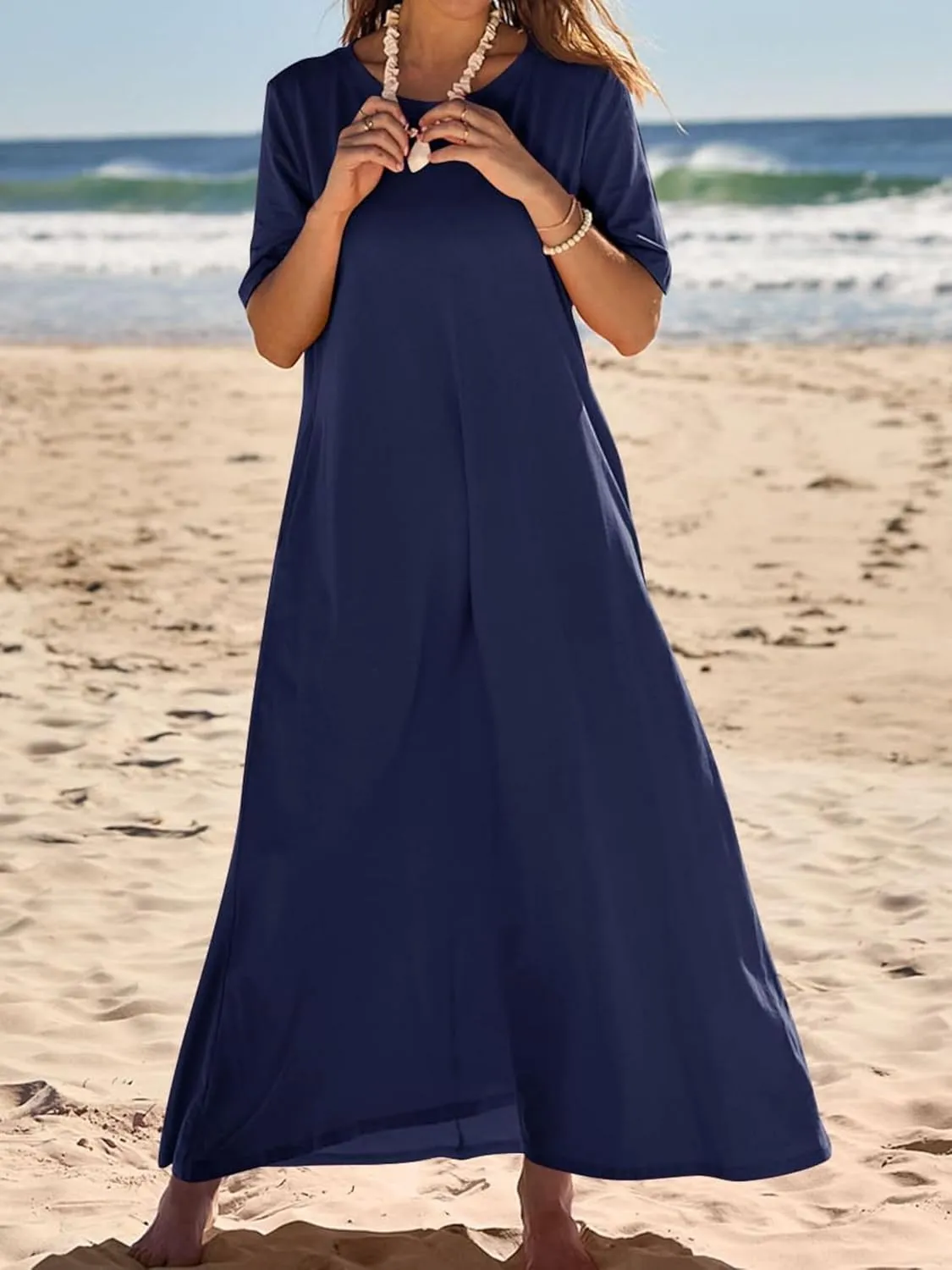 Women's 2025 Summer Casual Maxi Dress Casual Loose Beach Tshirt Dresses Short Sleeve Long Dresses Flowy Swing Dress