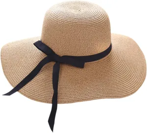 Womens Beach Sun Straw Hat 2025 Summer UV Hat Wide Brim Lightweight Travel Hats Cocktail Tea Party Hat