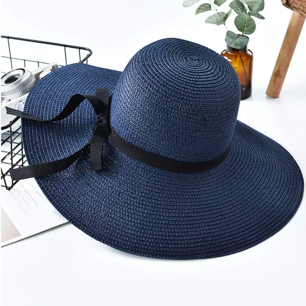 Womens Beach Sun Straw Hat 2025 Summer UV Hat Wide Brim Lightweight Travel Hats Cocktail Tea Party Hat