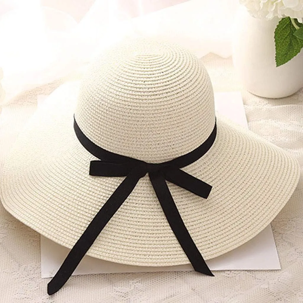 Womens Beach Sun Straw Hat 2025 Summer UV Hat Wide Brim Lightweight Travel Hats Cocktail Tea Party Hat