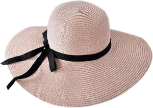 Womens Beach Sun Straw Hat 2025 Summer UV Hat Wide Brim Lightweight Travel Hats Cocktail Tea Party Hat