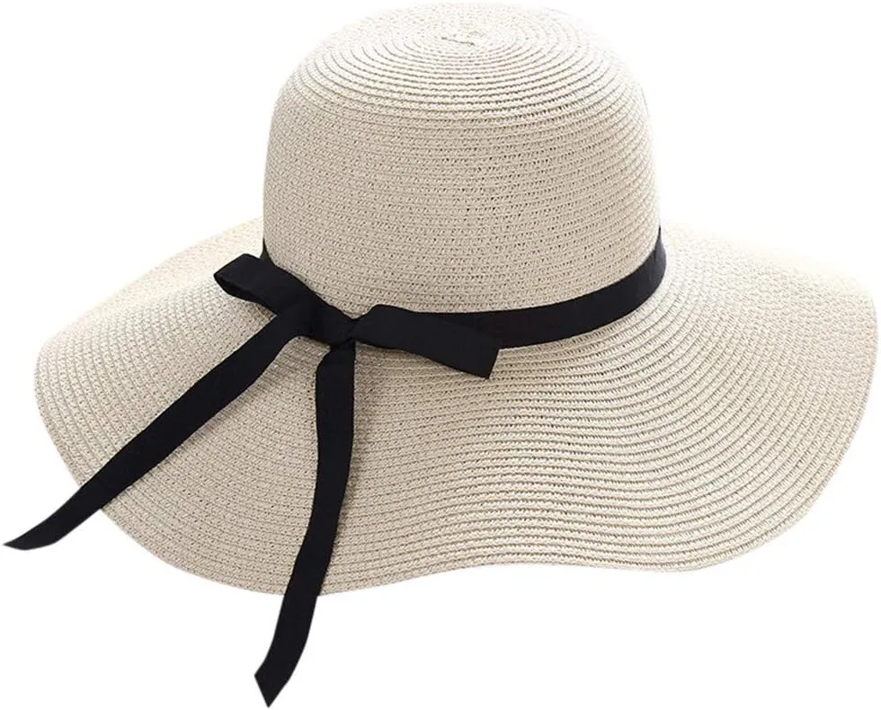 Womens Beach Sun Straw Hat 2025 Summer UV Hat Wide Brim Lightweight Travel Hats Cocktail Tea Party Hat