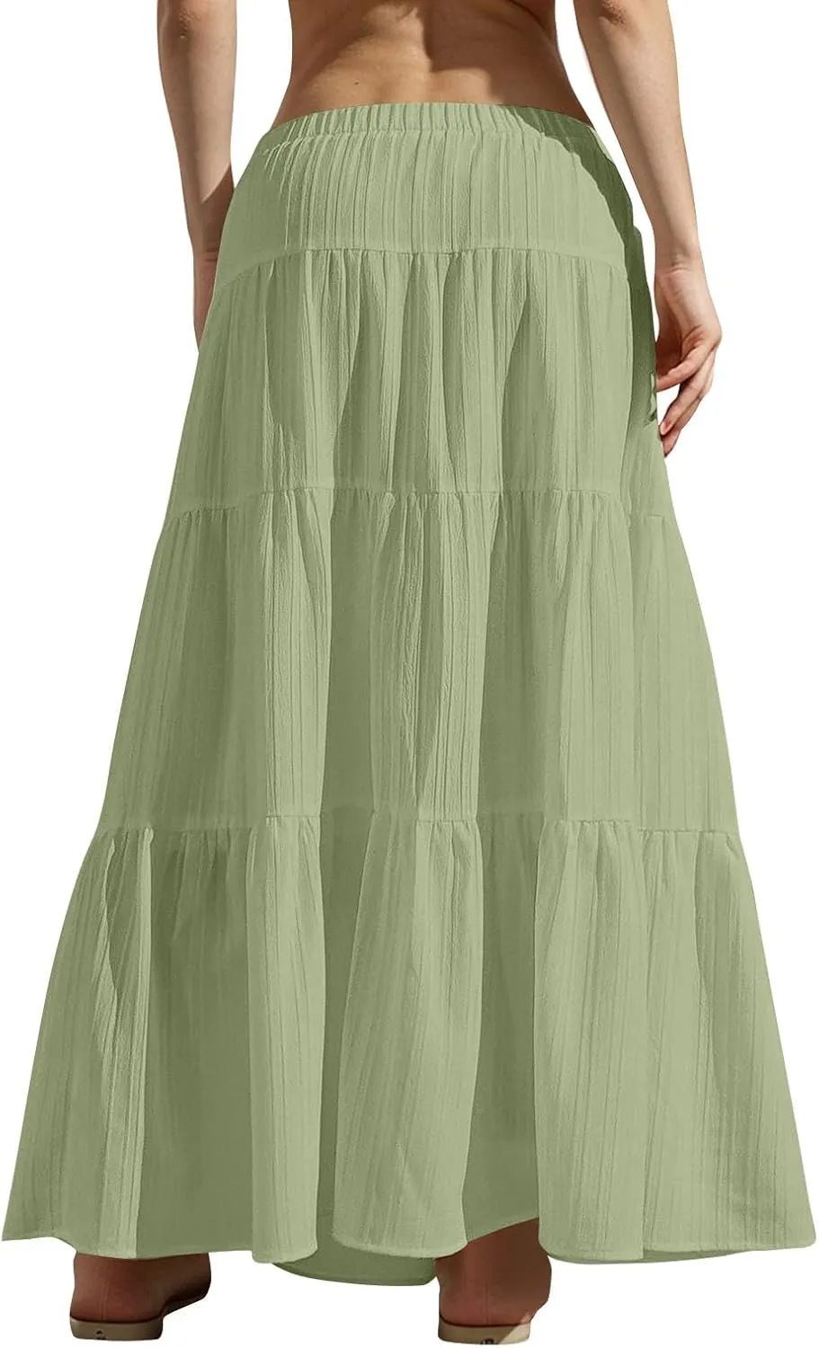 Women's Beach Vacation Skirts Summer Flowy Ruffle Boho Pleated Drawstring Maxi Skirt Casual Fashion Flowy Skirts