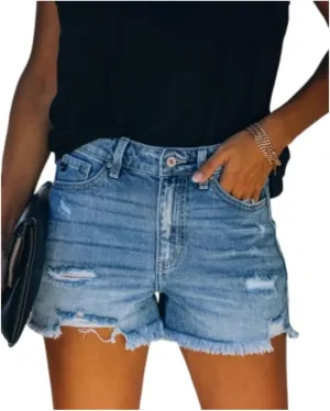 Womens Casual High Waisted Denim Shorts Frayed Raw Hem Ripped Jeans Shorts Cut Off Denim Hot Short Summer Jean Shorts
