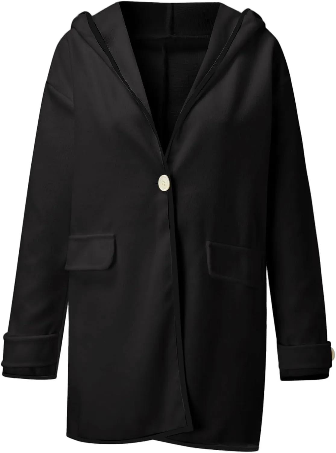 Womens Casual Jackets Double Side Hooded Open Front Cardigans Jacket Long Sleeve Solid Color Casual Trendy Wool Coat