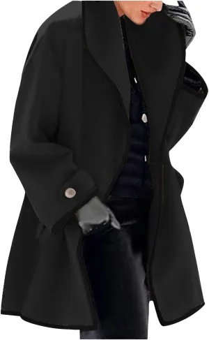 Womens Casual Jackets Double Side Hooded Open Front Cardigans Jacket Long Sleeve Solid Color Casual Trendy Wool Coat