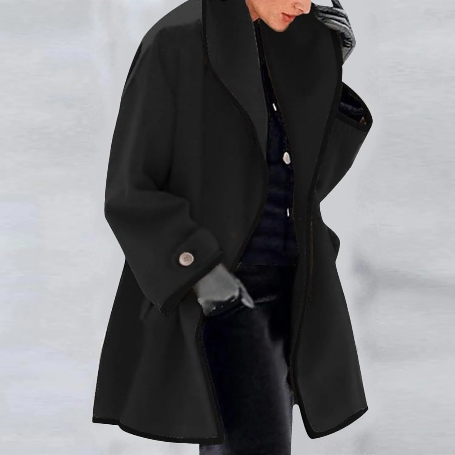 Womens Casual Jackets Double Side Hooded Open Front Cardigans Jacket Long Sleeve Solid Color Casual Trendy Wool Coat