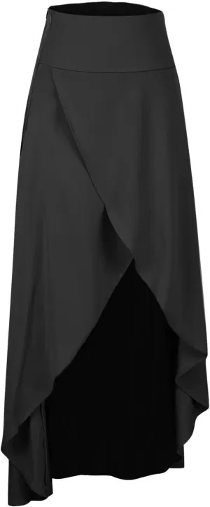 Womens Casual Skirt Casual Flowy Skirt Irregular Lower Hem Midi Skirts Front Cross Skirts Solid Fashion Skirt