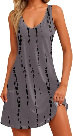 Women's Casual Sundress with Pockets Summer Boho Beach Dress Floral Blouses for Women T-Shirts Casual Dresses